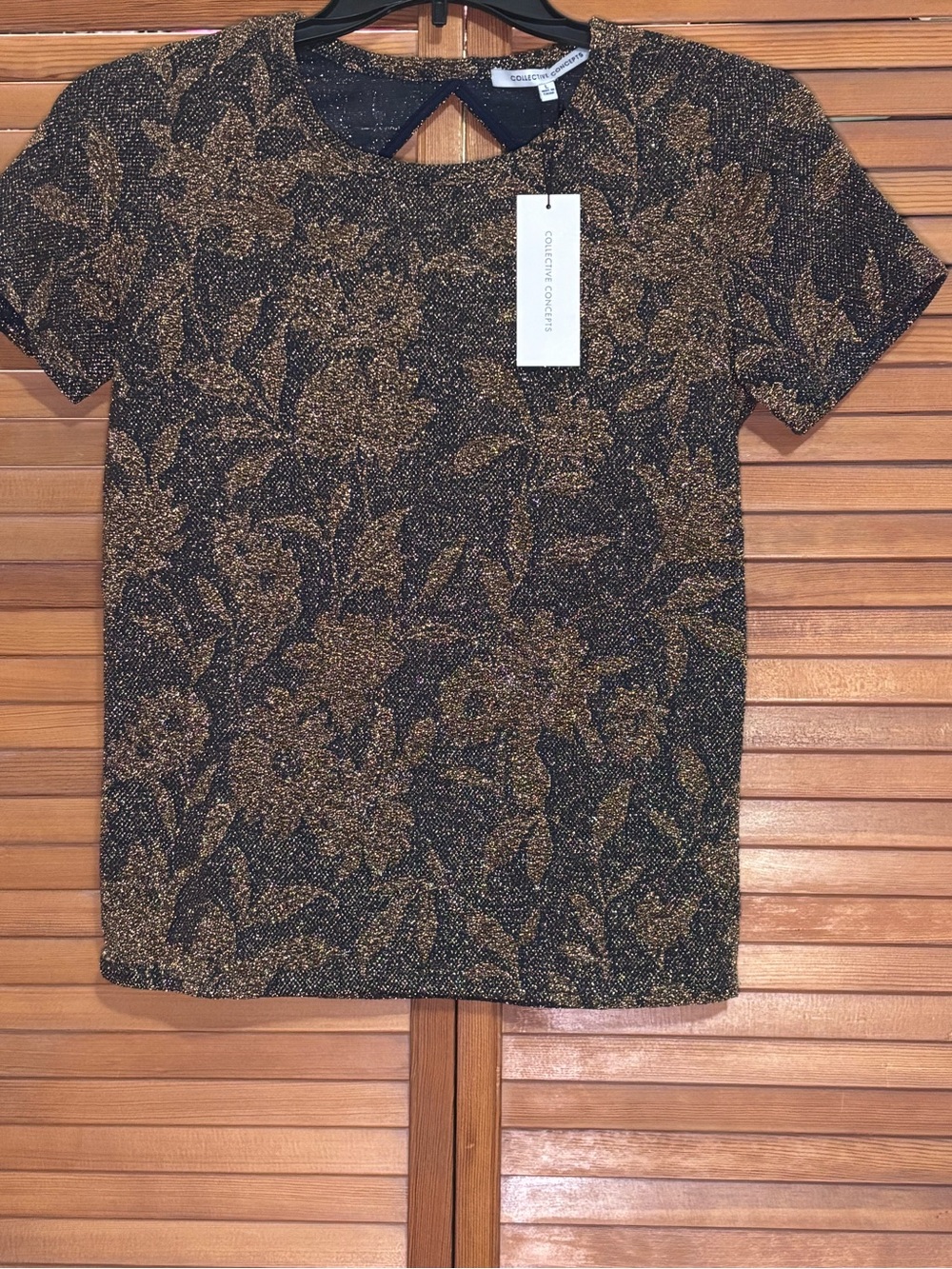 Collective Concepts Black and Gold Floral Metallic Tee